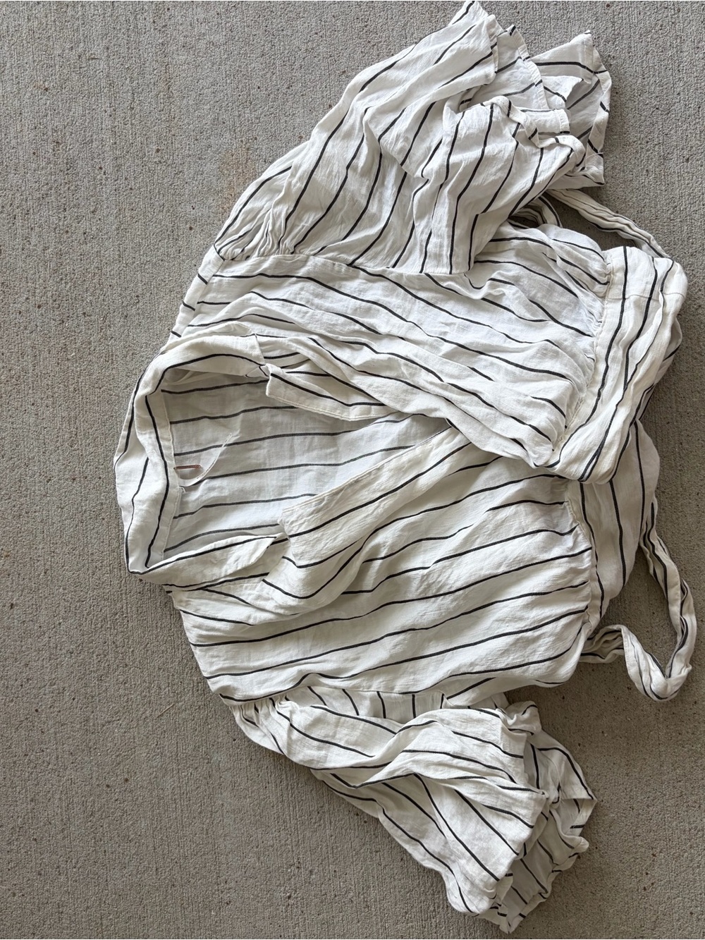 Lightweight White Striped Linen wrap top